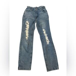 Tinseltown size 7 juniors jeans distressed with back buckle to cinch jeans